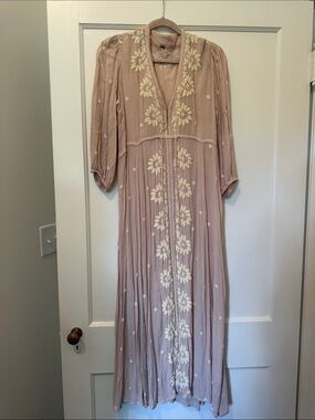 Free People Cream Embroidered Maxi Dress